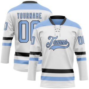 Custom White Light Blue Black Hockey Lace&hellip;
