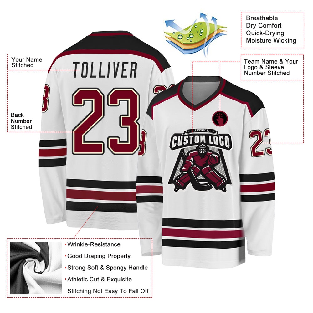 Custom White Maroon Cream Black Hockey Jersey, New Hockey Jersey, Personali Sport Team Jersey Shirt