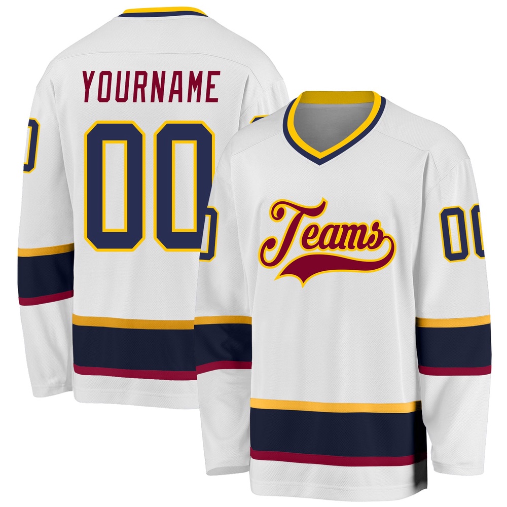 Custom White Navy Maroon Hockey Jersey, New Hockey Jersey, Personali Sport Team Jersey Shirt Custom White Navy Maroon Hockey Jersey, New Hockey Jersey, Personali Sport Team Jersey Shirt