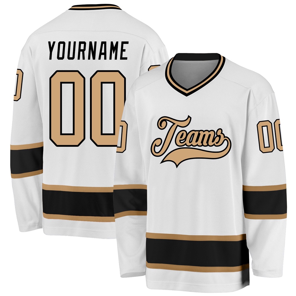 Custom White Old Gold Black Hockey Jersey, New Hockey Jersey, Personali Sport Team Jersey Shirt