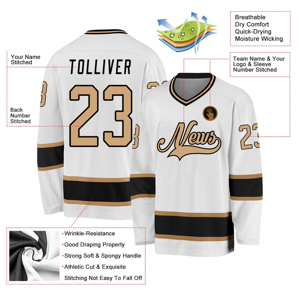 Custom White Old Gold Black Hockey Jersey, New Hockey Jersey, Personali Sport Team Jersey Shirt