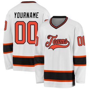 Custom White Orange Black Hockey Jersey, New&hellip;