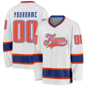 Custom White Orange Royal Hockey Jersey, New&hellip;