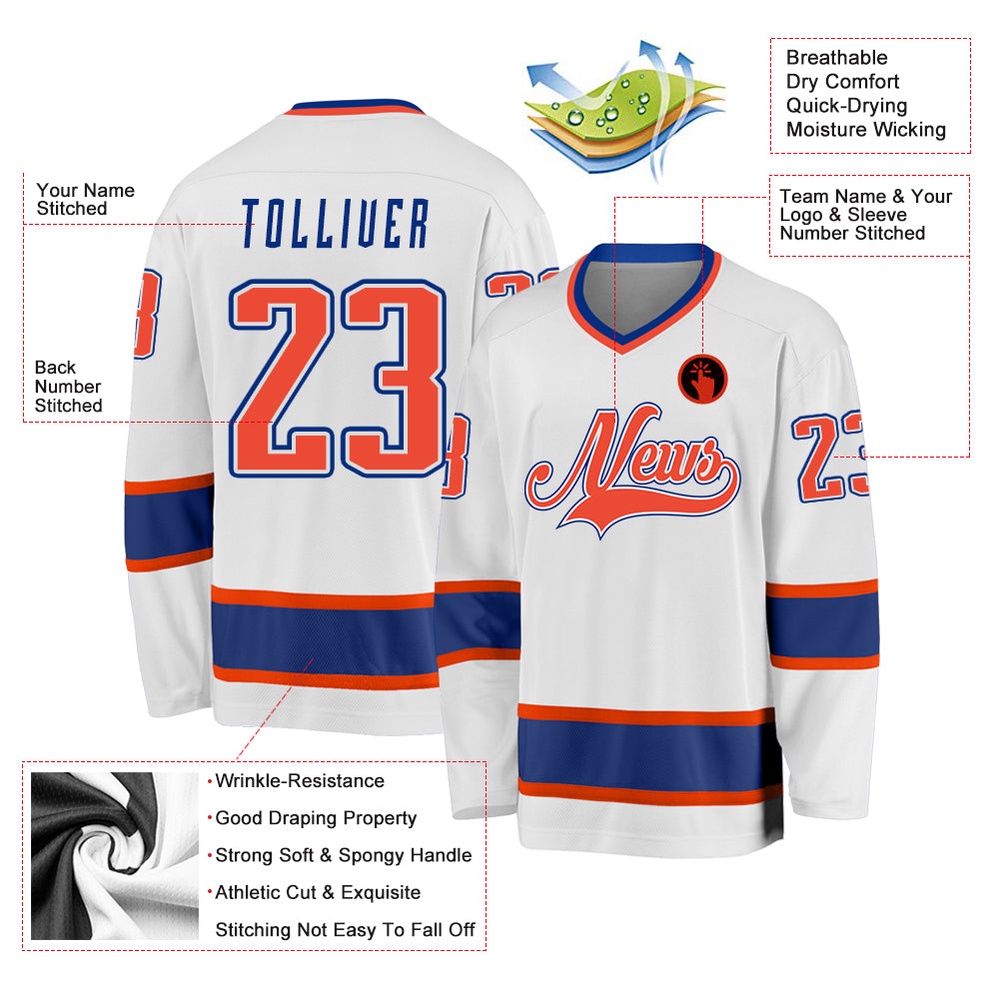 Custom White Orange Royal Hockey Jersey, New Hockey Jersey, Personali Sport Team Jersey Shirt