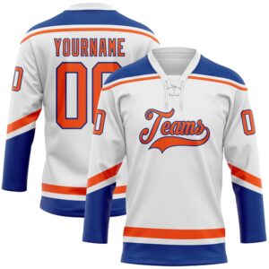 Custom White Orange Royal Hockey Lace Neck&hellip;