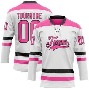 Custom White Pink Black Hockey Lace Neck&hellip;