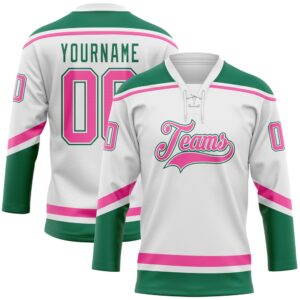 Custom White Pink Kelly Green Hockey Lace&hellip;