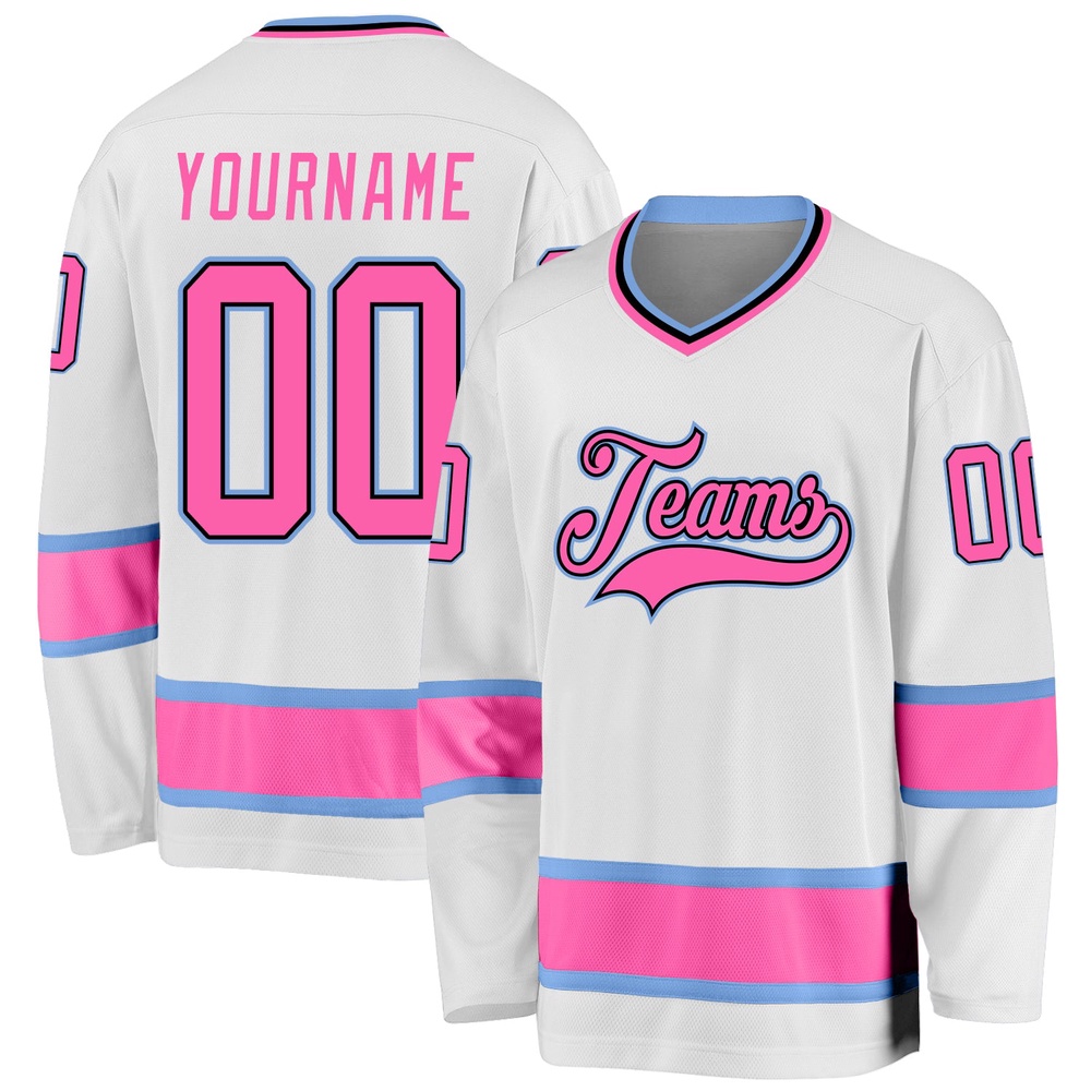 Custom White Pink Light Blue Hockey Jersey, New Hockey Jersey, Personali Sport Team Jersey Shirt