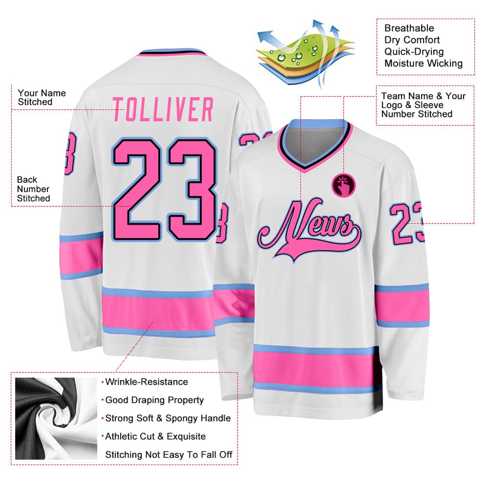 Custom White Pink Light Blue Hockey Jersey, New Hockey Jersey, Personali Sport Team Jersey Shirt