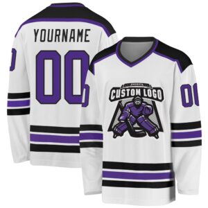 Custom White Purple Black Hockey Jersey, New&hellip;