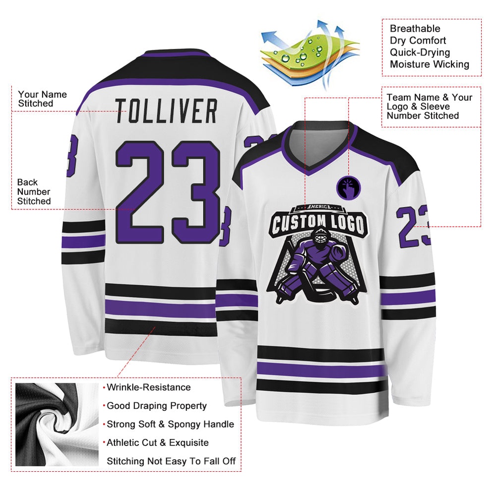 Custom White Purple Black Hockey Jersey, New Hockey Jersey, Personali Sport Team Jersey Shirt
