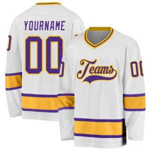 Custom White Purple Gold Hockey Jersey, New&hellip;