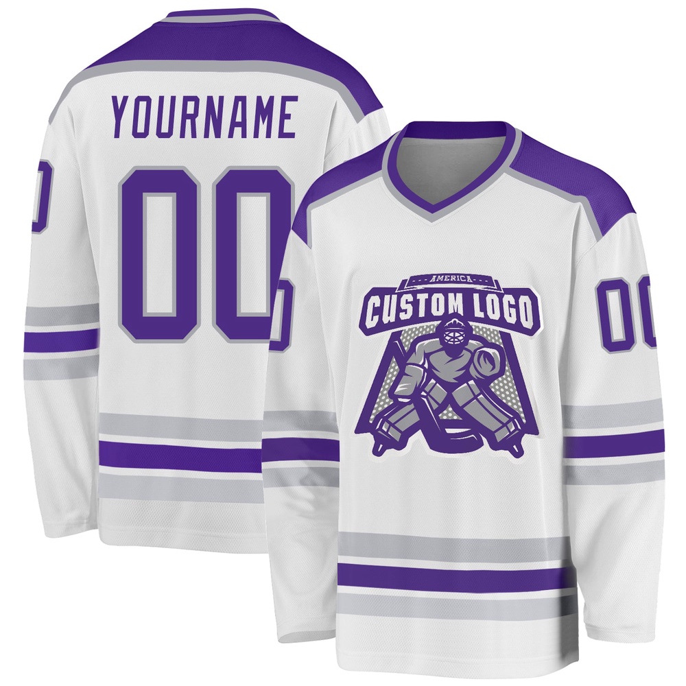 Custom White Purple Gray Hockey Jersey, New Hockey Jersey, Personali Sport Team Jersey Shirt