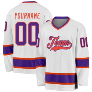 Custom White Purple Orange Hockey Jersey, New&hellip;