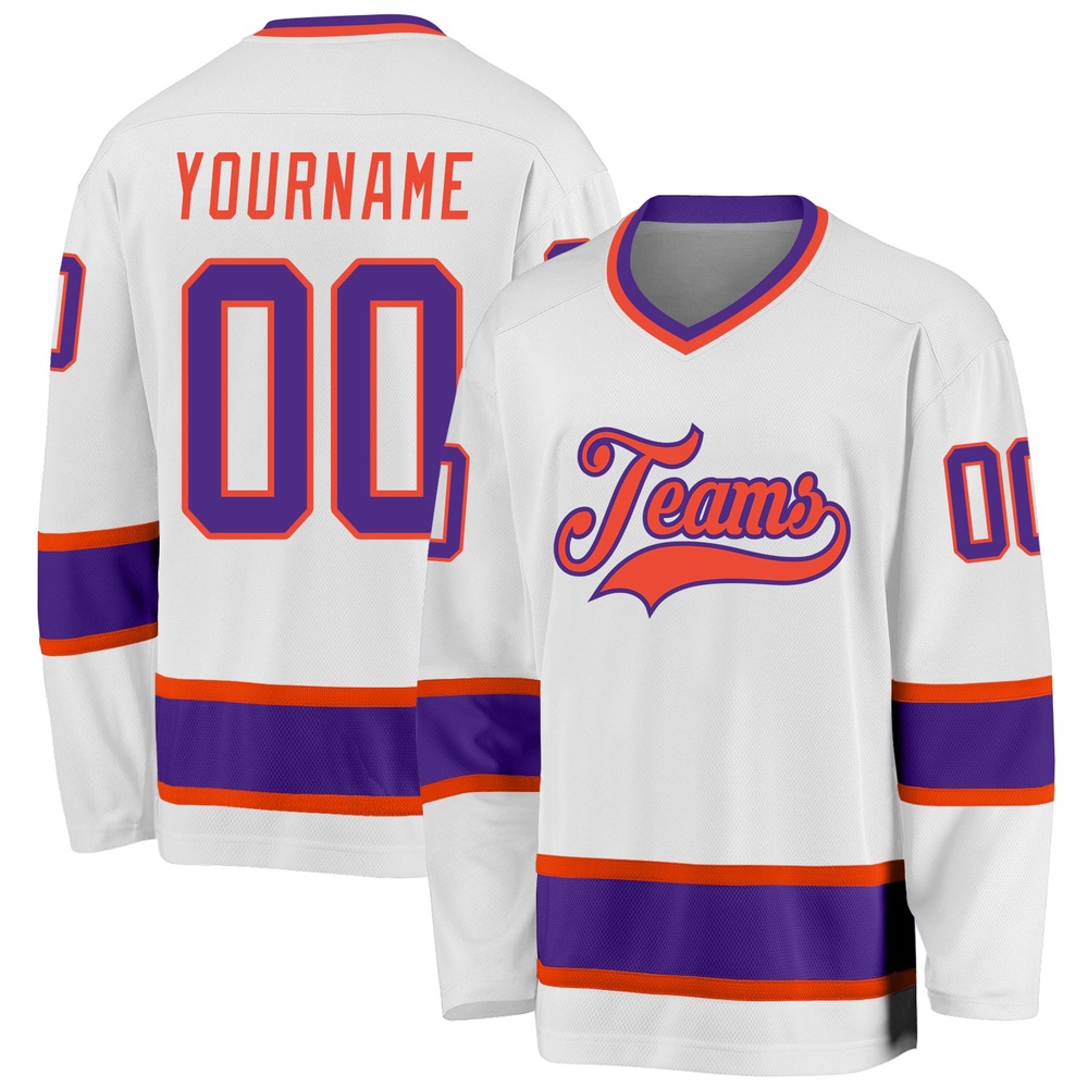 Custom White Purple Orange Hockey Jersey, New Hockey Jersey, Personali Sport Team Jersey Shirt