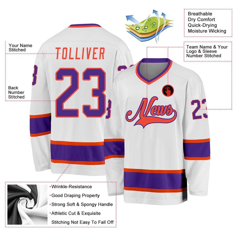 Custom White Purple Orange Hockey Jersey, New Hockey Jersey, Personali Sport Team Jersey Shirt