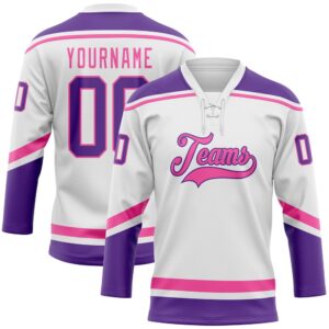 Custom White Purple Pink Hockey Lace Neck&hellip;