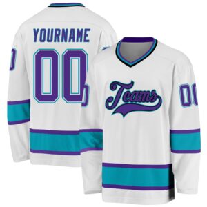 Custom White Purple Teal Hockey Jersey, New&hellip;