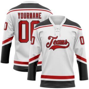 Custom White Red Black Hockey Lace Neck&hellip;