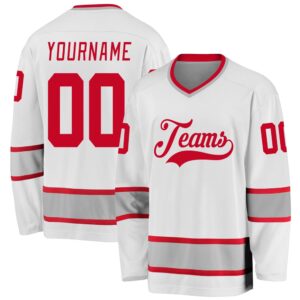 Custom White Red Gray Hockey Jersey, New&hellip;