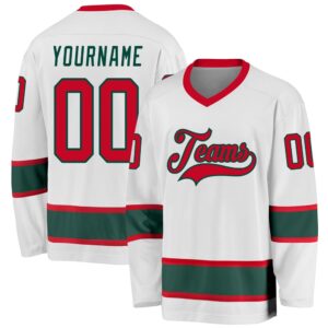 Custom White Red Green Hockey Jersey, New&hellip;