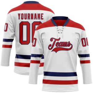Custom White Red Navy Hockey Lace Neck&hellip;