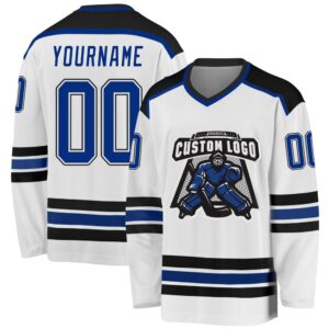 Custom White Royal Black Hockey Jersey, New&hellip;