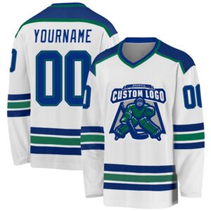 Custom White Royal Kelly Green Hockey Jersey,&hellip;