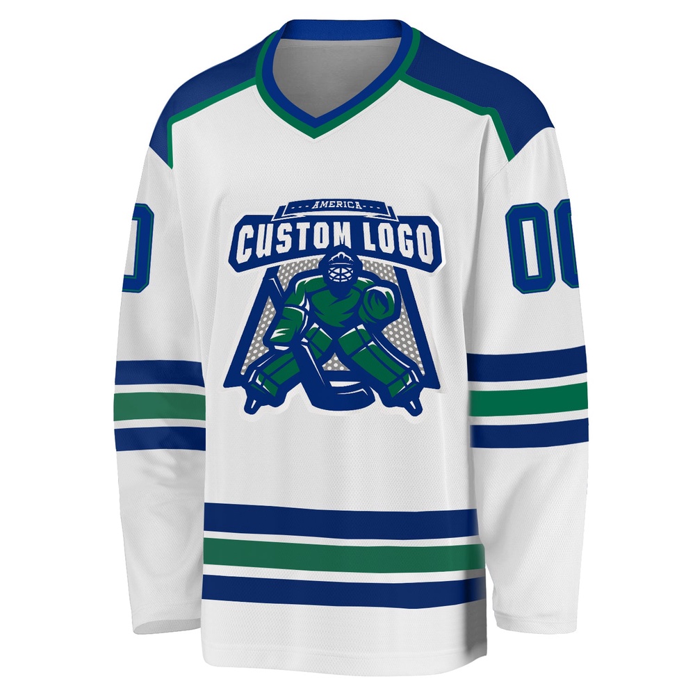 Custom White Royal Kelly Green Hockey Jersey, New Hockey Jersey, Personali Sport Team Jersey Shirt