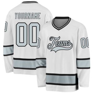 Custom White Silver Black Hockey Jersey, New&hellip;