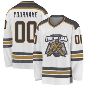 Custom White Steel Gray Old Gold Hockey&hellip;
