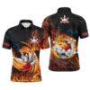 Customizable Red Orange Flame Bowling Shirts, Skull Bowling Polo Shirt For Men, Personalized Bowling Team Shirt