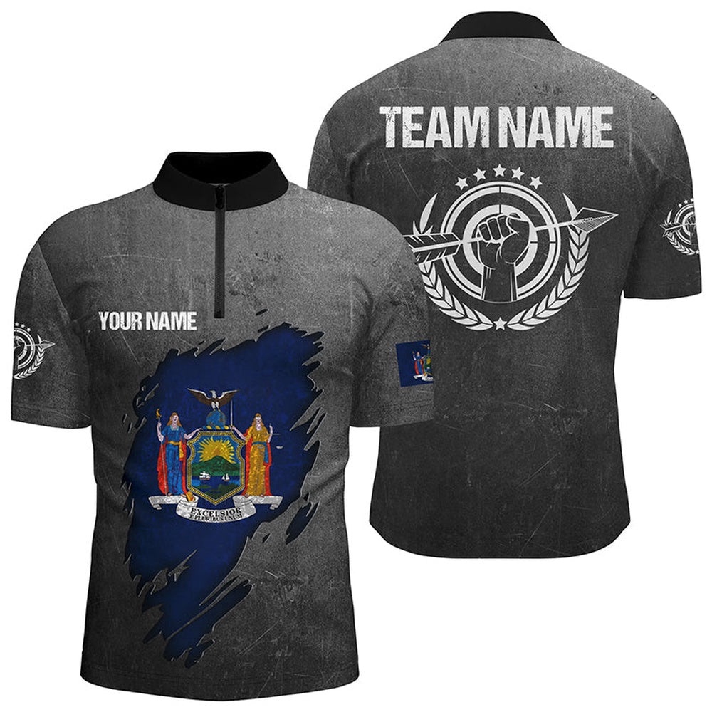 Customized Grunge New York Archery Men Jersey Shirts, New York Flag Shirts For Archer, Custom Archery Team Shirt