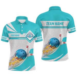 Cyan Blue Bowling Polo Shirts For Men&hellip;