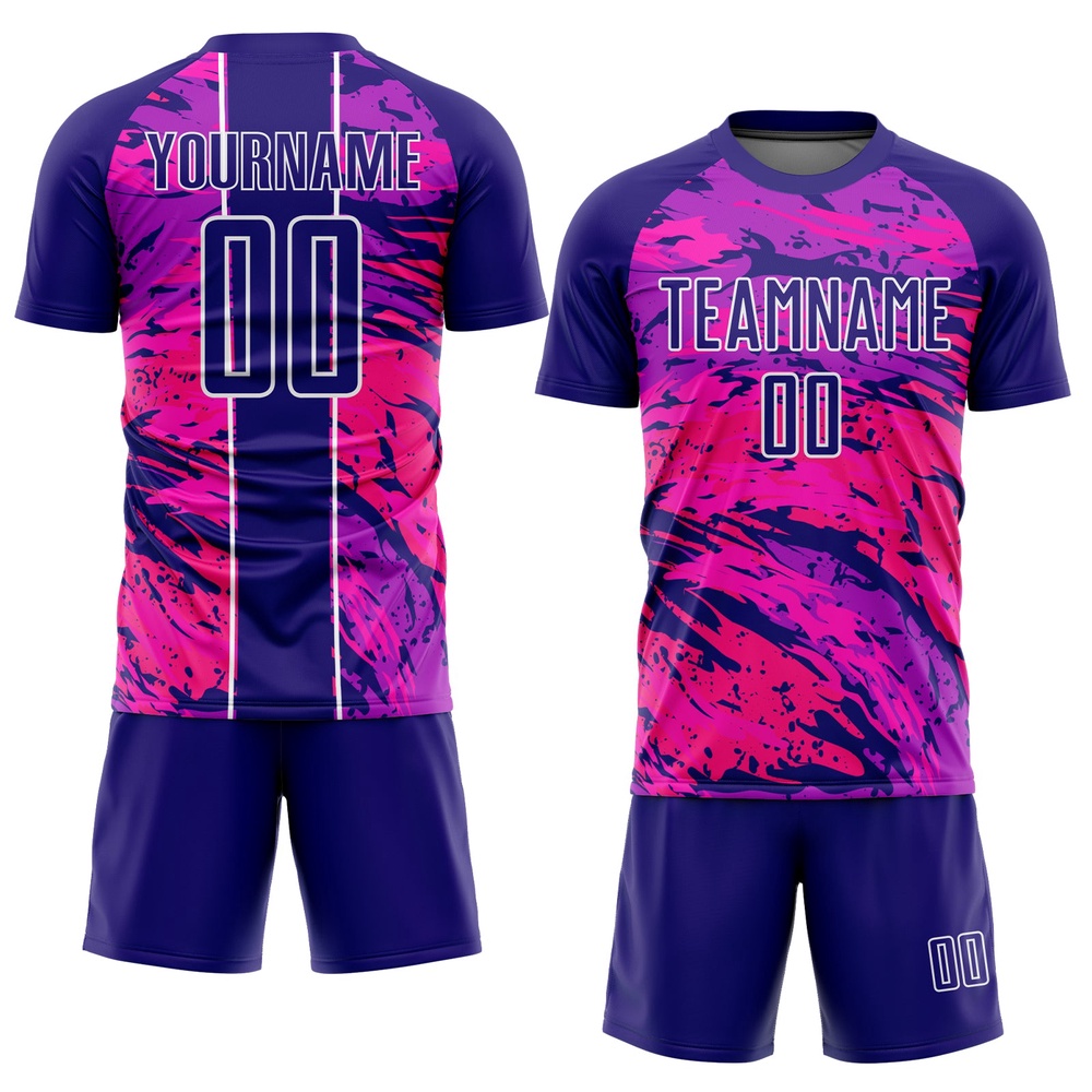 Dark Purple Hot Pink White Abstract Fluid Sublimation Soccer Uniform Jersey, Custom Team Soccer Jersey Shirt Dark Purple Hot Pink White Abstract Fluid Sublimation Soccer Uniform Jersey, Custom Team Soccer Jersey Shirt