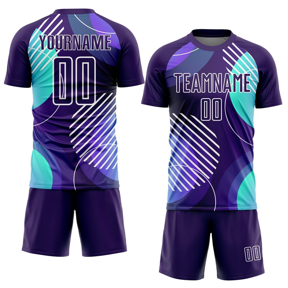 Dark Purple White Geometric Shapes Sublimation Soccer Uniform Jersey, Custom Team Soccer Jersey Shirt Dark Purple White Geometric Shapes Sublimation Soccer Uniform Jersey, Custom Team Soccer Jersey Shirt