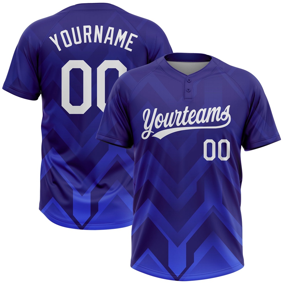 Dark Purple White Royal 3D Pattern Two Button Unisex Softball Jersey, Custom Team Softball Jersey