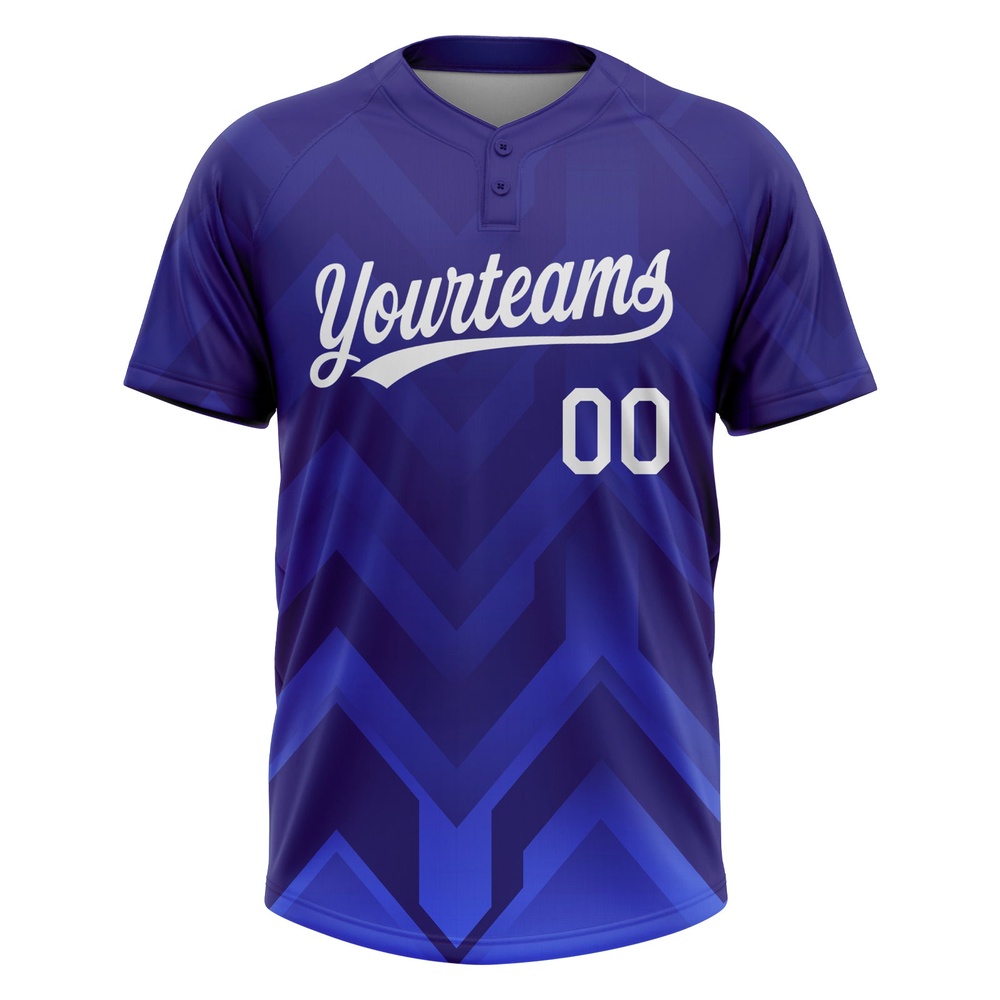Dark Purple White Royal 3D Pattern Two Button Unisex Softball Jersey, Custom Team Softball Jersey