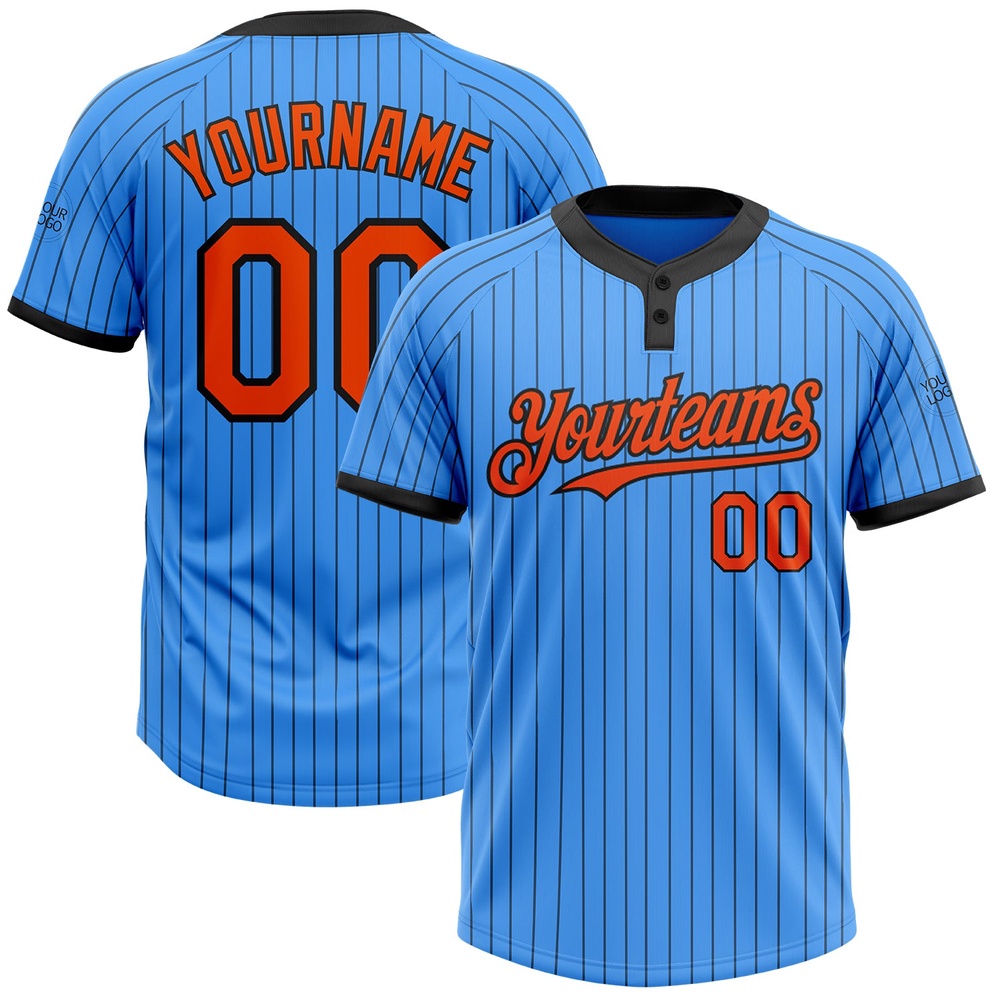Electric Blue Black Pinstripe Orange Two Button Unisex Softball Jersey, Custom Team Softball Jersey
