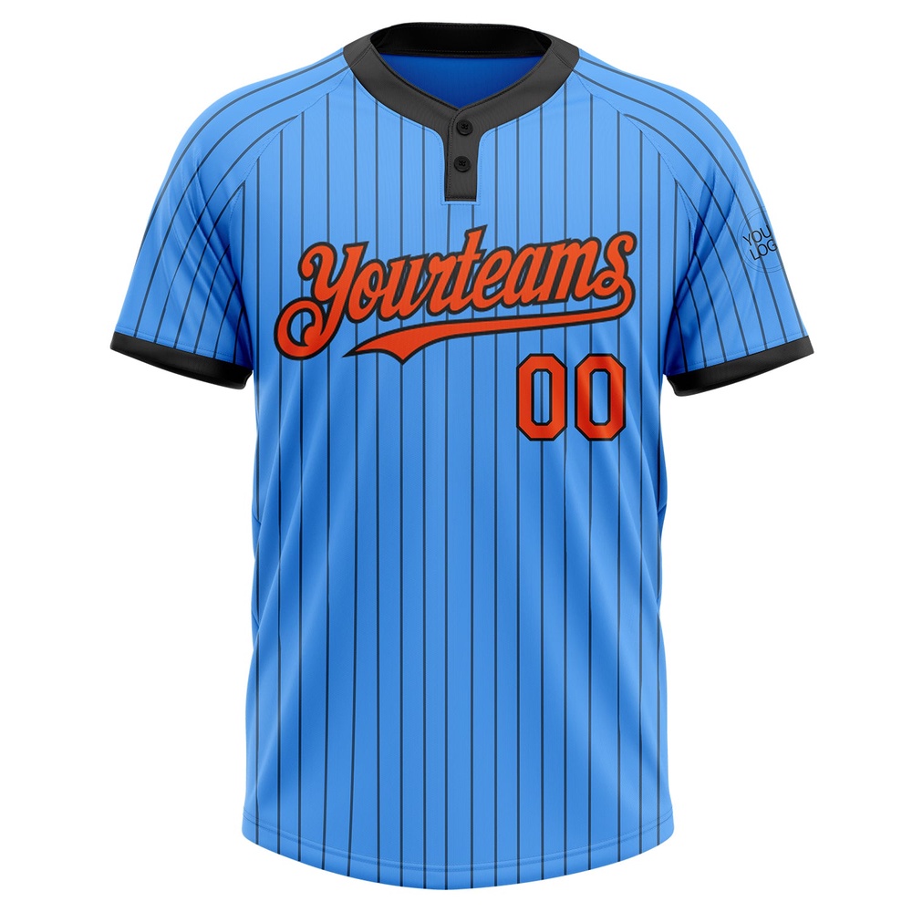 Electric Blue Black Pinstripe Orange Two Button Unisex Softball Jersey, Custom Team Softball Jersey