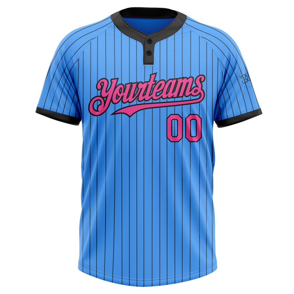 Electric Blue Black Pinstripe Pink Two Button Unisex Softball Jersey, Custom Team Softball Jersey Electric Blue Black Pinstripe Pink Two Button Unisex Softball Jersey, Custom Team Softball Jersey