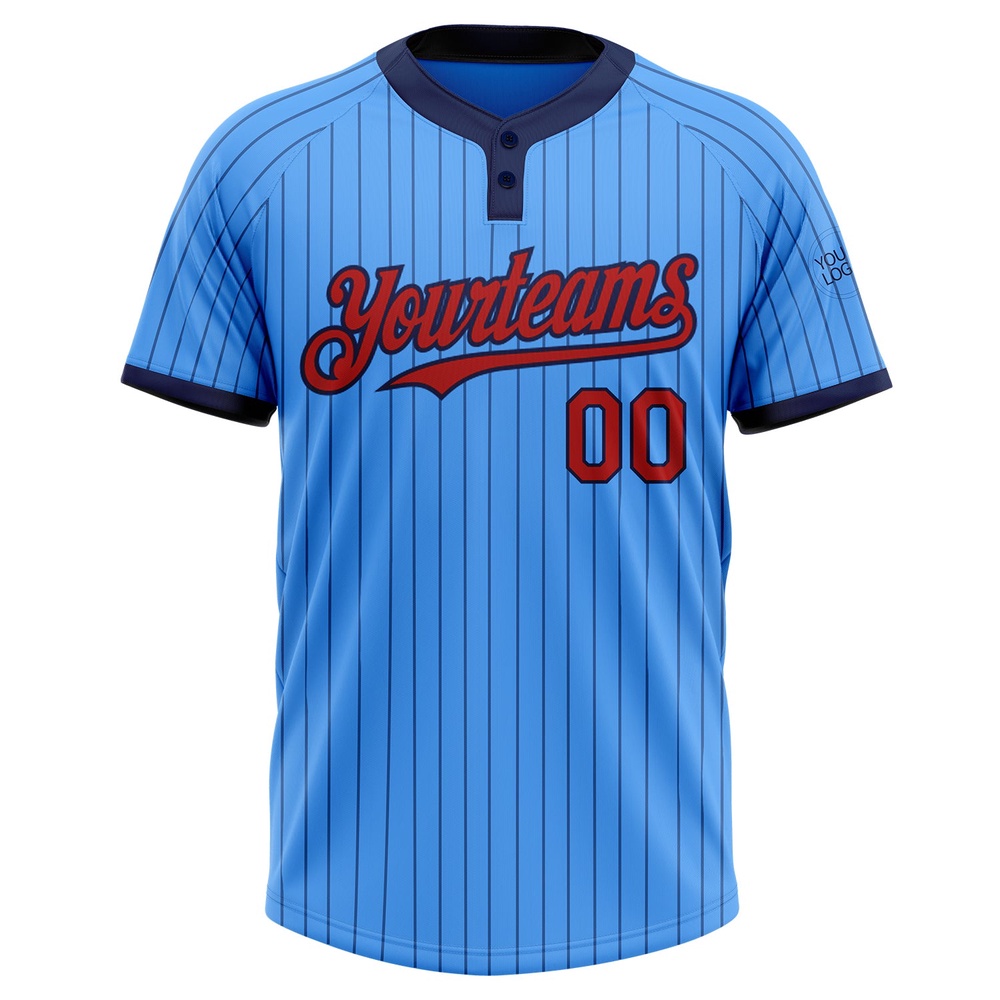 Electric Blue Navy Pinstripe Red Two Button Unisex Softball Jersey, Custom Team Softball Jersey