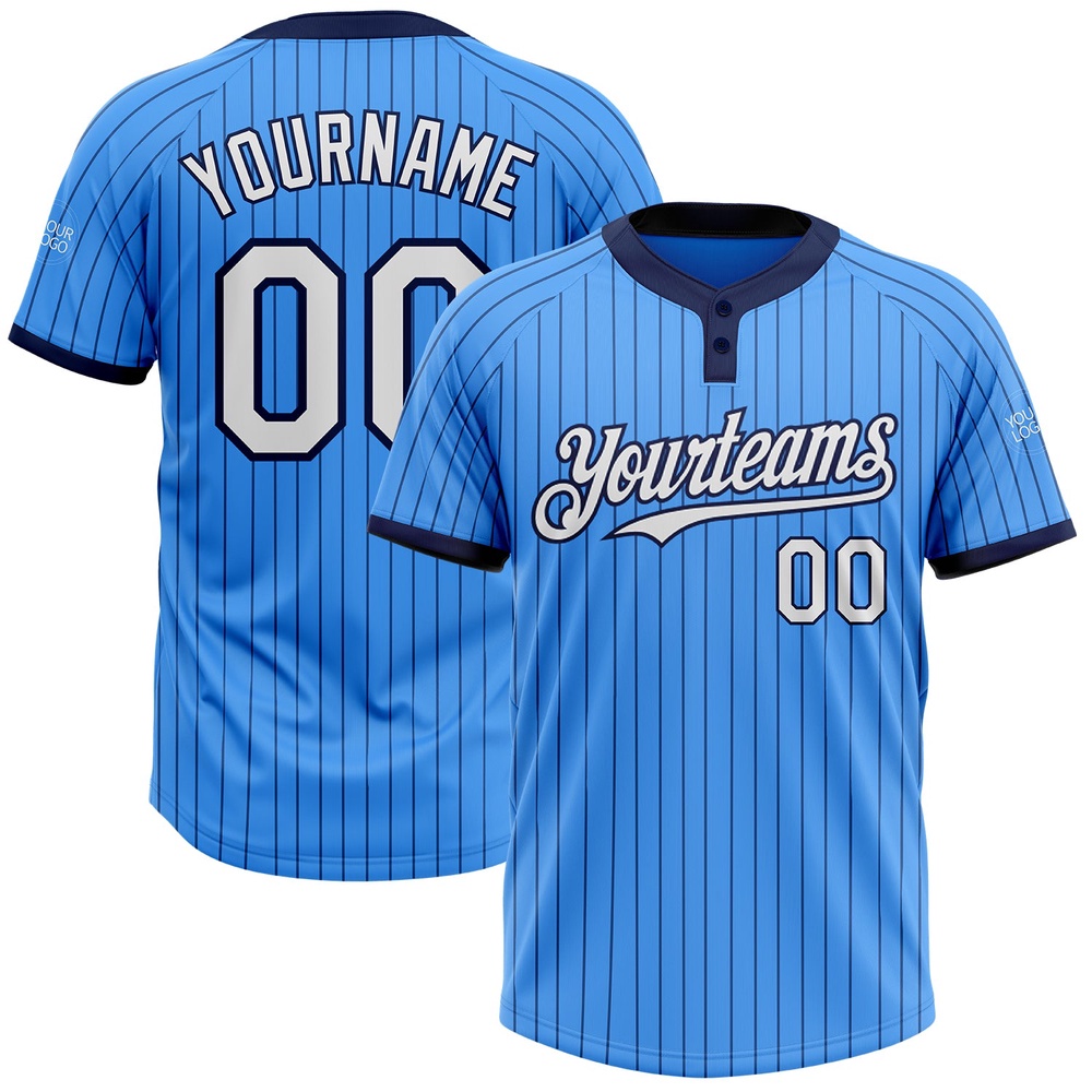 Electric Blue Navy Pinstripe White Two Button Unisex Softball Jersey, Custom Team Softball Jersey