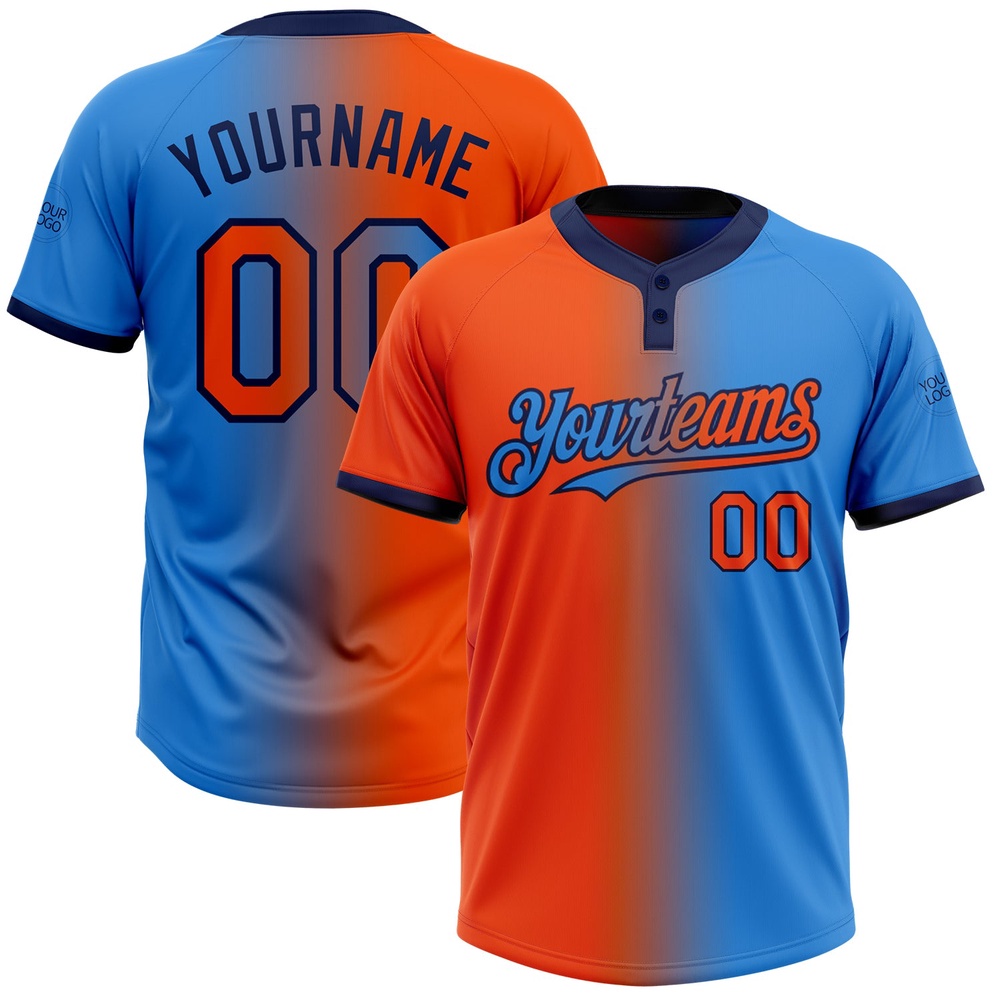 Electric Blue Orange Navy Gradient Fashion Two Button Unisex Softball Jersey, Custom Team Softball Jersey Electric Blue Orange Navy Gradient Fashion Two Button Unisex Softball Jersey, Custom Team Softball Jersey