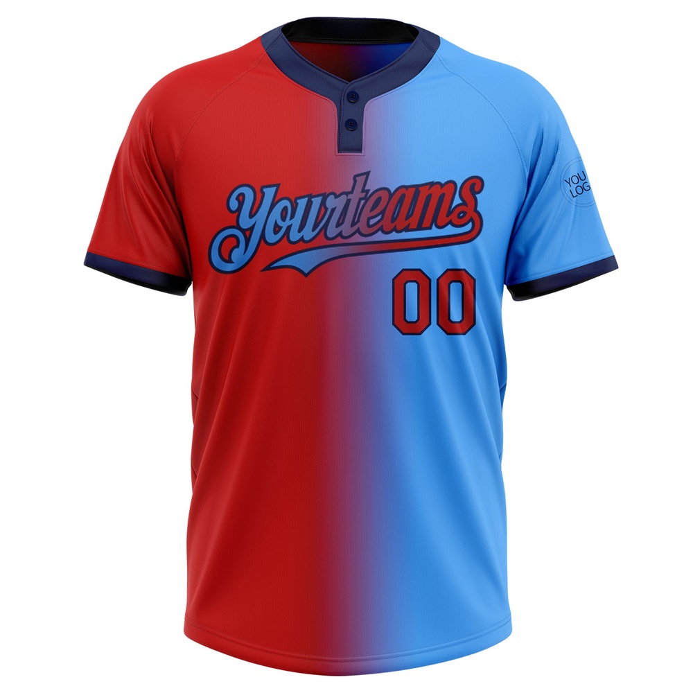 Electric Blue Red Navy Gradient Fashion Two Button Unisex Softball Jersey, Custom Team Softball Jersey Electric Blue Red Navy Gradient Fashion Two Button Unisex Softball Jersey, Custom Team Softball Jersey