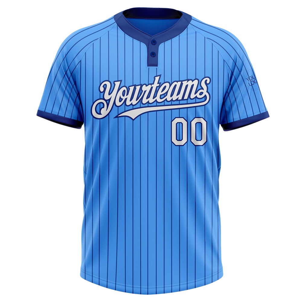 Electric Blue Royal Pinstripe White Two Button Unisex Softball Jersey, Custom Team Softball Jersey Electric Blue Royal Pinstripe White Two Button Unisex Softball Jersey, Custom Team Softball Jersey