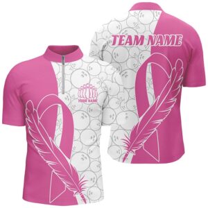 Feather Pink Ribbon Breast Cancer Bowling Shirts&hellip;
