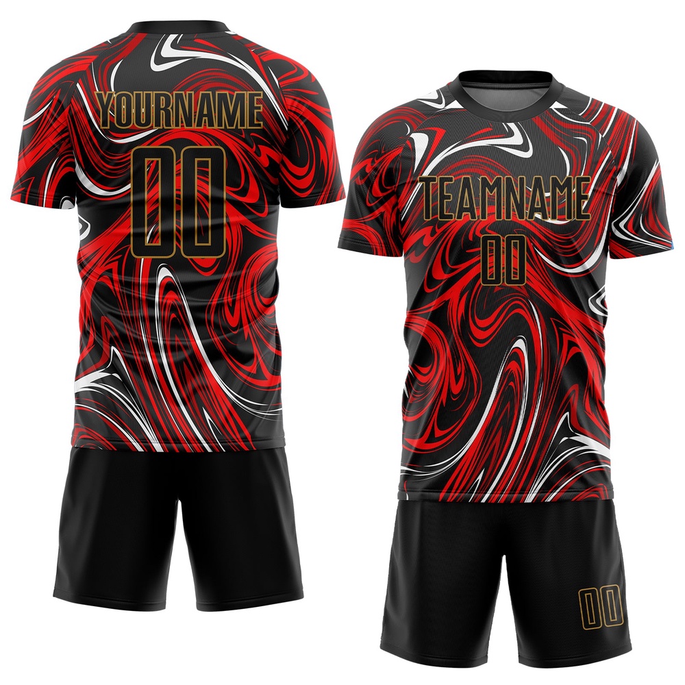Figure Black Old Gold Sublimation Soccer Uniform Jersey, Custom Team Soccer Jersey Shirt