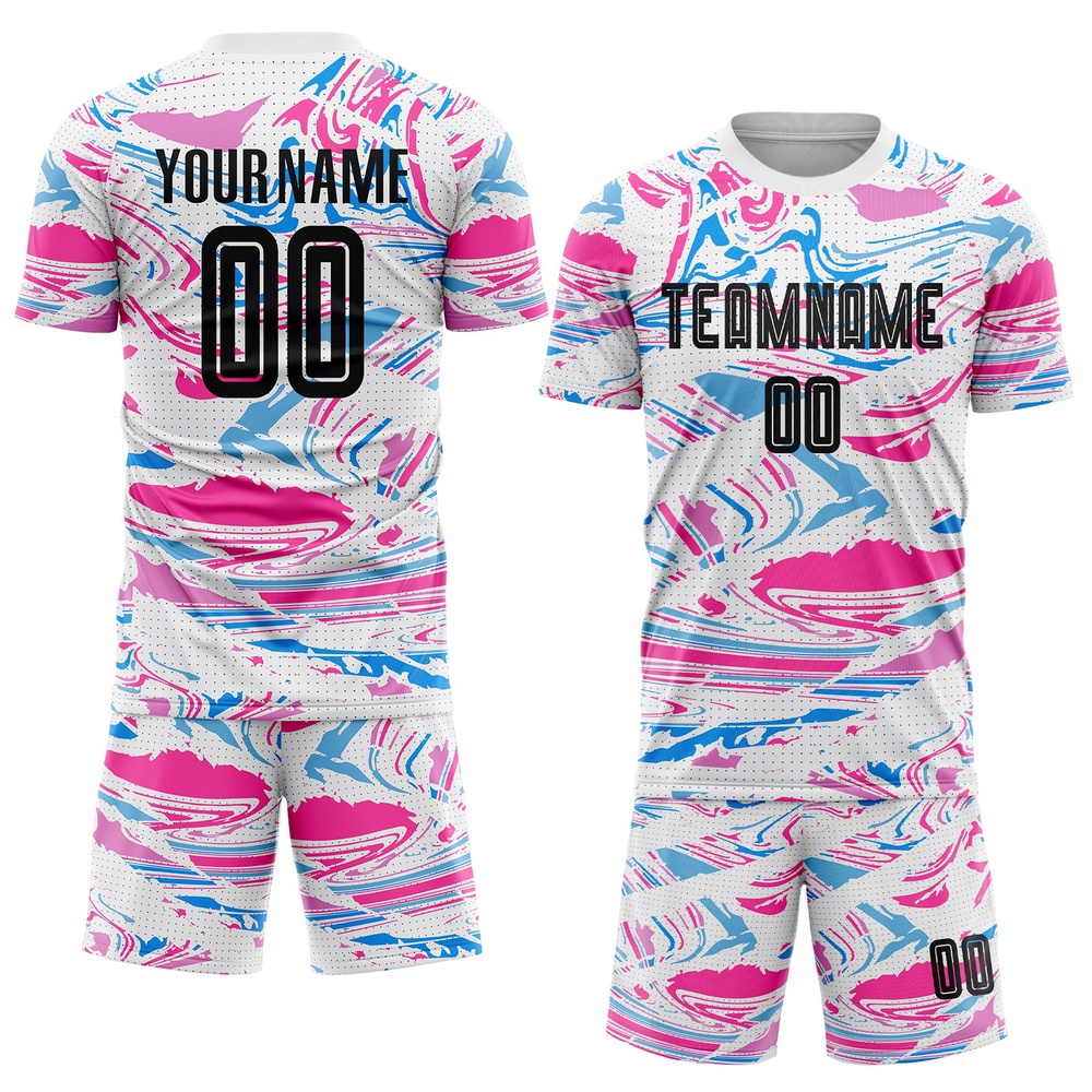 Figure Black Pink Sublimation Soccer Uniform Jersey, Custom Team Soccer Jersey Shirt