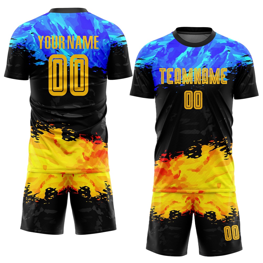 Figure Gold Royal Sublimation Soccer Uniform Jersey, Custom Team Soccer Jersey Shirt